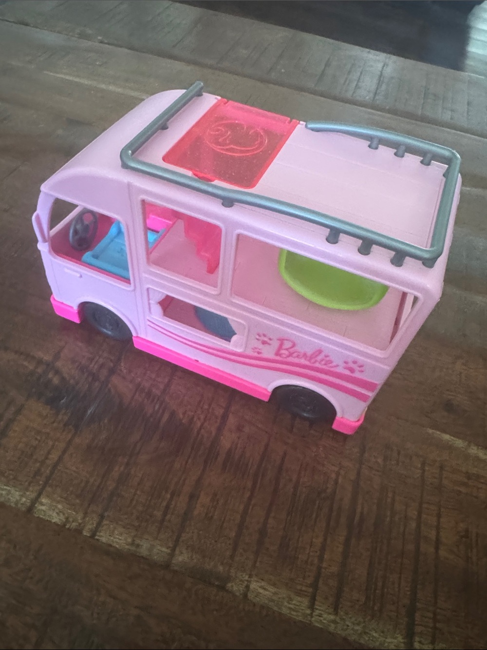 Barbie Pink and Light Pink Camper Van Toy with Gray Roof Rack